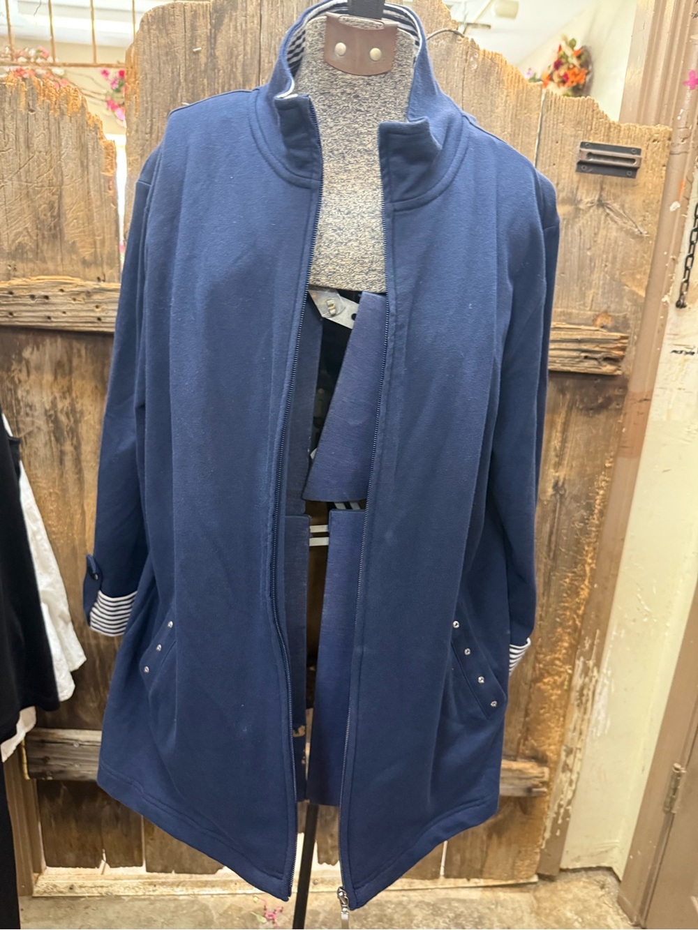 Source Unknown Navy Funnel Neck Utility Jacket with Snap-Trim Pockets